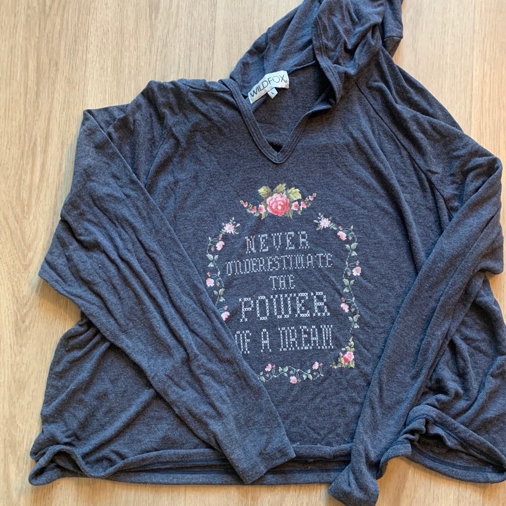 Wildfox long sleeve tshirt with hood sz LRG